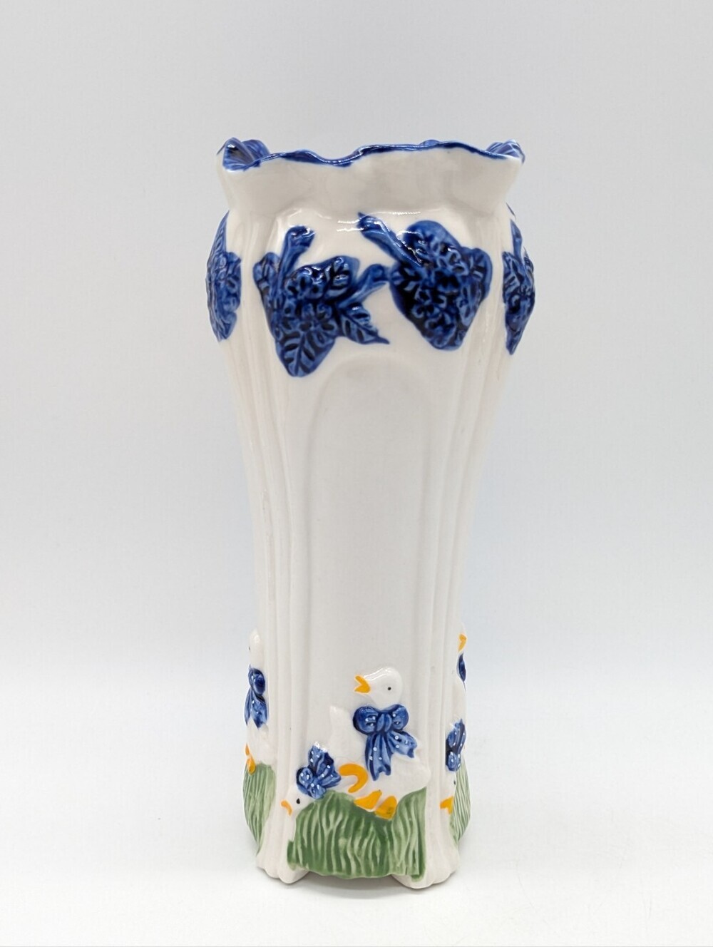 Vintage White Blue Ceramic Duck Nursery Vase